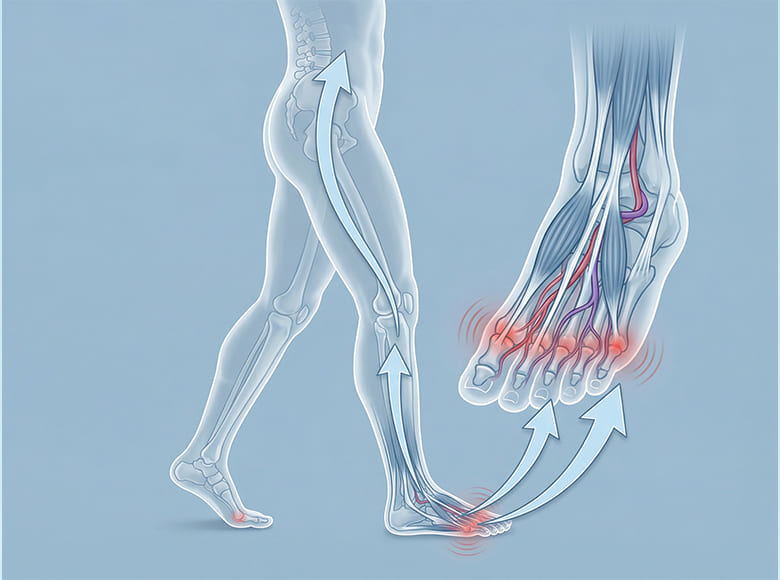 Ilustrácia chodidla ako základu kinetického reťazca ľudského tela.